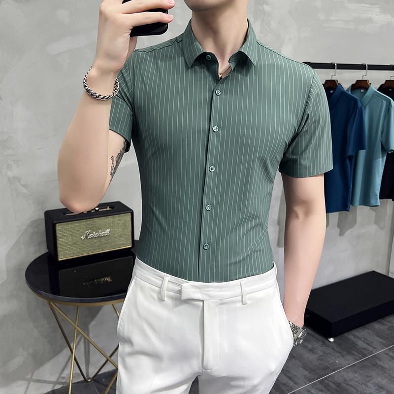 

Men's Dress Shirts High Quality Summer Men Striped Short Sleeve Fashion Korean Slim Fit Casual Business Formal Wear Blouse HommeMen's Sybi22, Gray