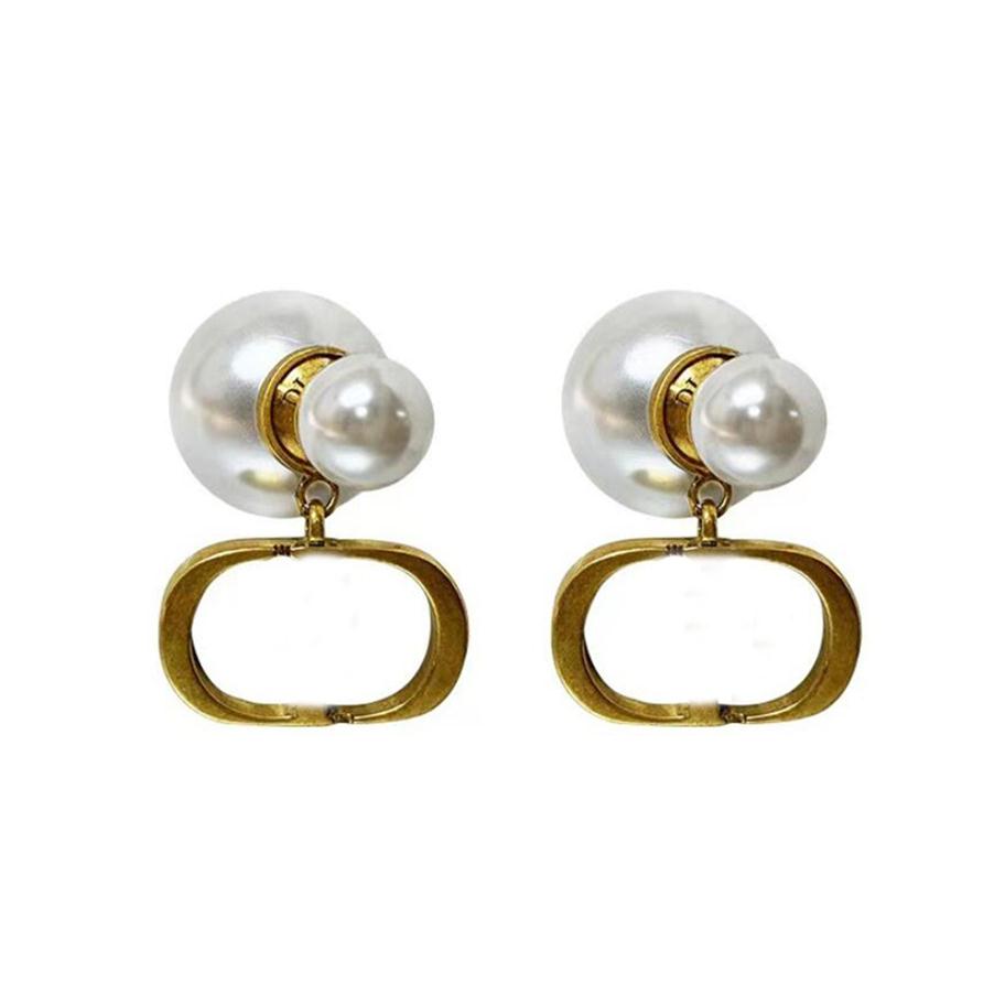 

Classic 18K Gold Plated Designer Stud Earrings Brand Designers Geometry Letters Fashion Women Imitation Pearl Earring Wedding Part250r