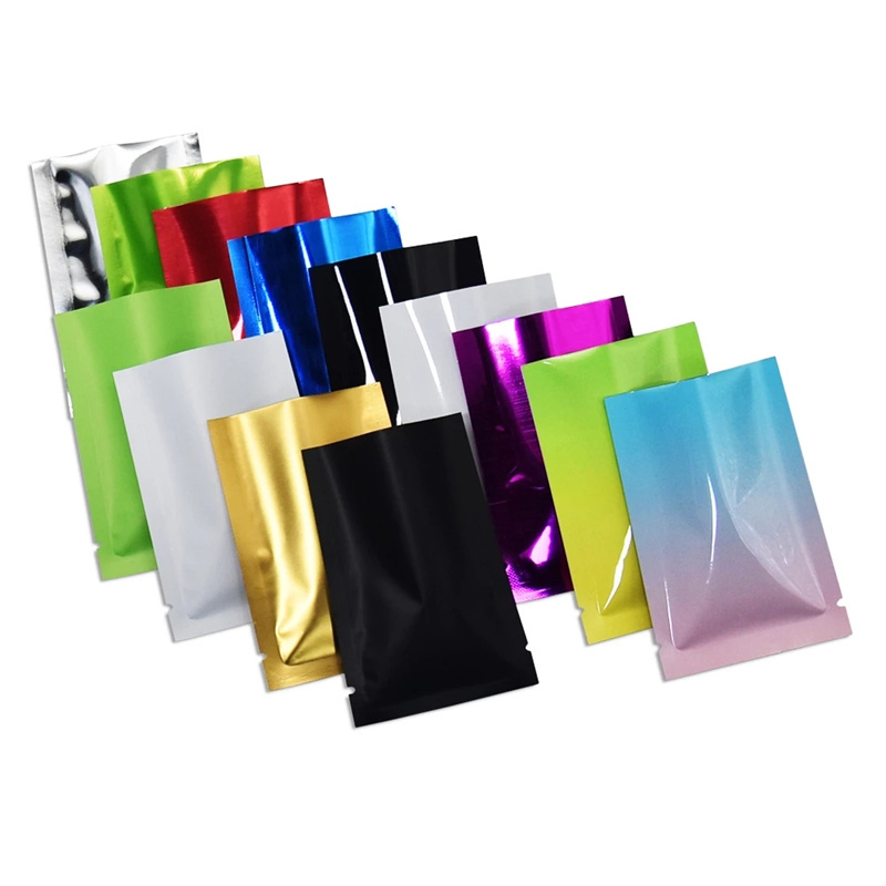 100pcs lot Colorful Aluminum Foil Bag Open Top Flat Pouch Recycable Storage Packaging Bags for Food Cosmetics