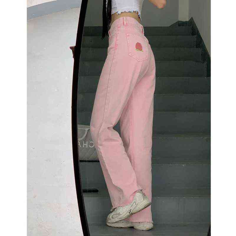 

QWEEK Y2K Oversize Pink Women Jeans Korean Fashion Streetwear High Waist Baggy Wide Leg Denim Pants E Girl Asethetic Trousers T220728