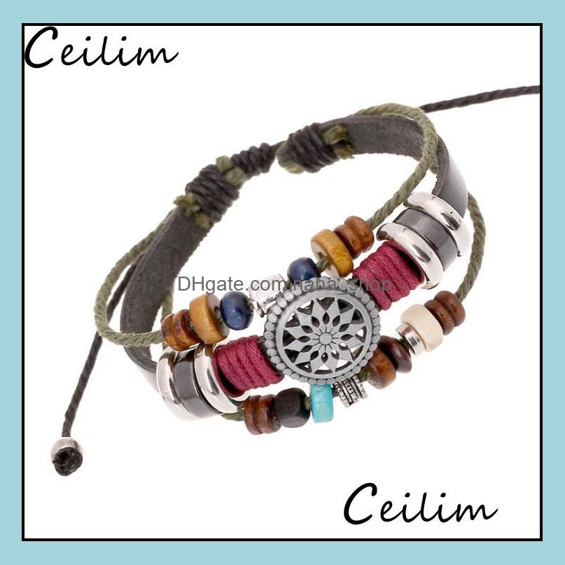 

Link Chain Bracelets Jewelry Trendy Mtilayer Leather Bracelet Sun Charms Beads Braided For Men Women Vintage Punk Wrap Wristband Wholesale