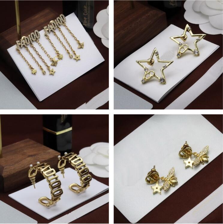

New Designed Vintage Dangle Earring Micro Inlays Diamonds Women's 18KGP Retro Brass D Letter Pendant Celebrity Ladies Earring Studs Designer Jewelry CD-18
