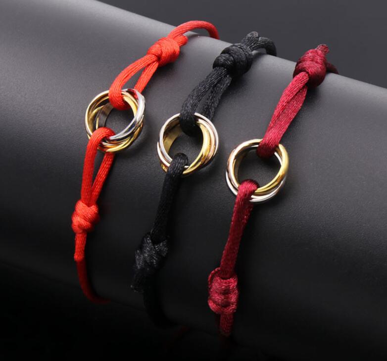 

Fashion Women Lover Bangle Handmade Rope Chain Bracelet Charm Titanium Stainless Steel three circles Bracelets for Girls Gift