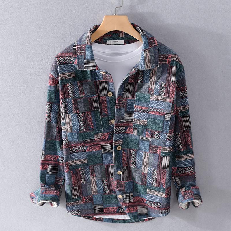 

Men's Casual Shirts Designer Long Sleeve Fashion Thick Corduroy Brand Shirt For Men Top Clothes Camisas De Hombre ChemiseMen's, Blue and red