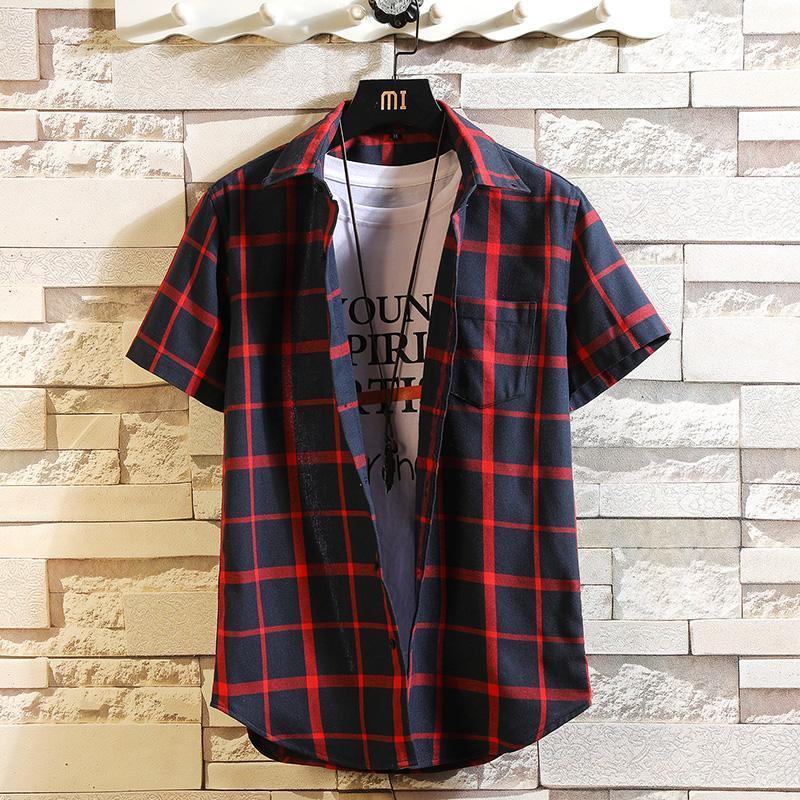 

Men's Casual Shirts Clothing Fashion Single Pocket Short Sleeve Youthful Soft Plaid Checkered Top Male For Men, Green