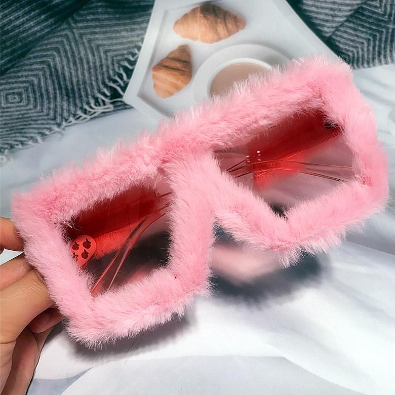 

Sunglasses 2022 Fashion Woollen For Women Oversized Cat Eye Fur Velvet Sun Glasses Female Party Shades Pink