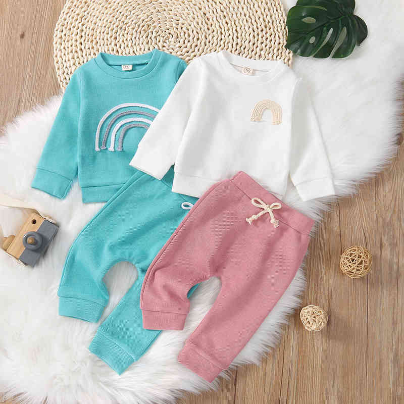 

Citgeett Autumn Baby Girls Boys Clothing Sets Rainbow Print Long Sleeves Sweater Tops Elastic Pants Spring Suit J220712