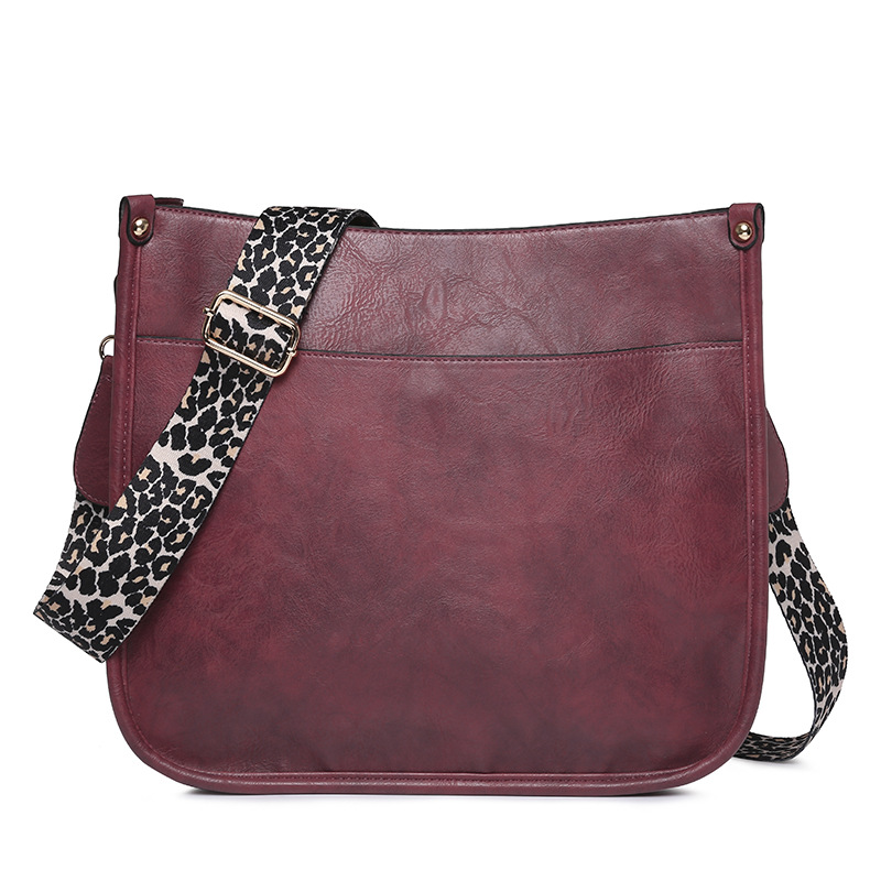 

Leopard-print Zipper Tote One-shoulder Crossbody Bag, Burgundy