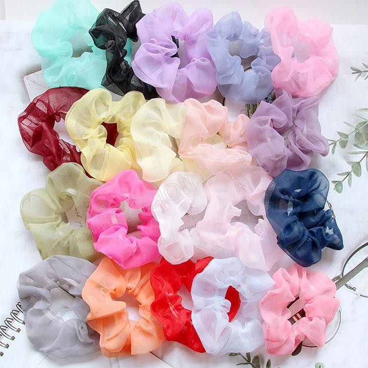 

Chiffon Girls Scrunchies Temperament Mesh Hairbands Rubber Band Summer Korean solid color large intestine hair ring Scrunchy Accessories, Mixed color