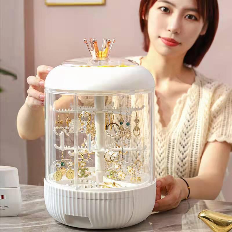 

Storage Boxes & Bins 360 Degree Rotating Jewelry Box Transparent Multi-layer Earring Large Capacity Ear Clip Finishing Frame, 19
