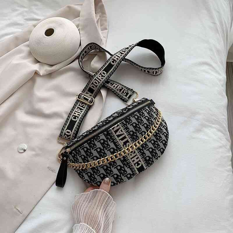 Waist Bag Women's Fashion 2022 New One Shoulder Messenger Canvas Chain Strap Versatile Embroidery Designer Bags for Women Crossbody Handbags
