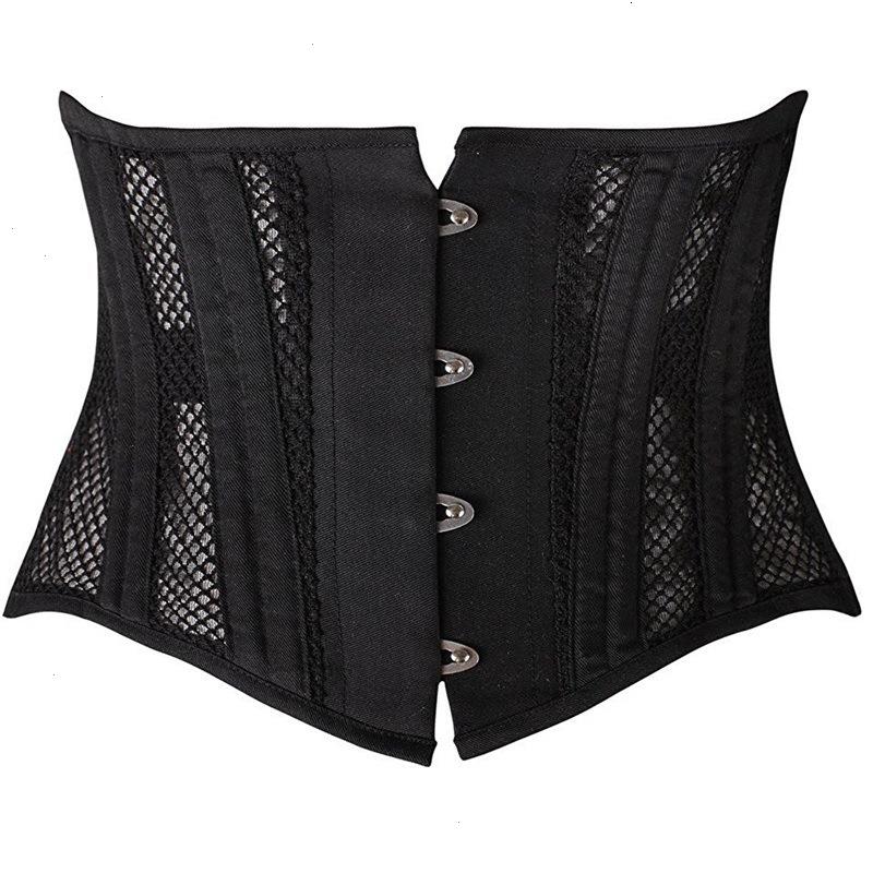 

Women Double 26 Steel Boned Shapers Corset Short Underbust Waist Trainer Gothic Steampunk Bustier Body Shaper Mesh Lace Up, White