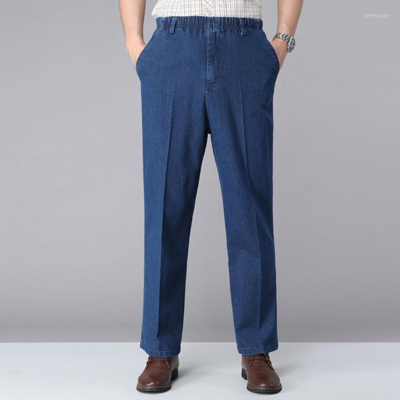 

Men's Jeans Men Solid Color Elastic Waistband Drawstring Straight Denim Pants Long TrousersMen's Bert22, Dark blue