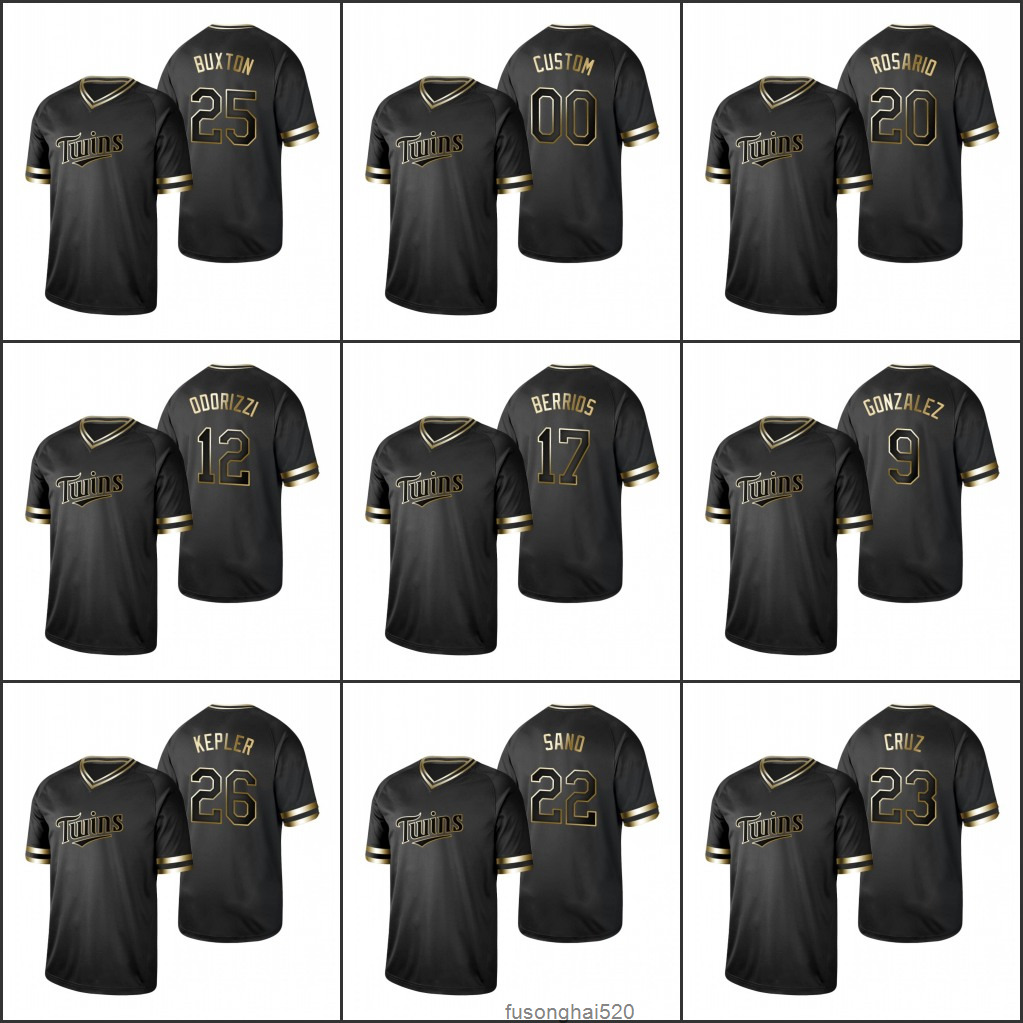 

Minnesota''Twins Men Women Youth #22 Miguel Sano 12 Jake Odorizzi 26 Max Kepler 20 Eddie Rosario Custom Golden Edition Black Jersey
