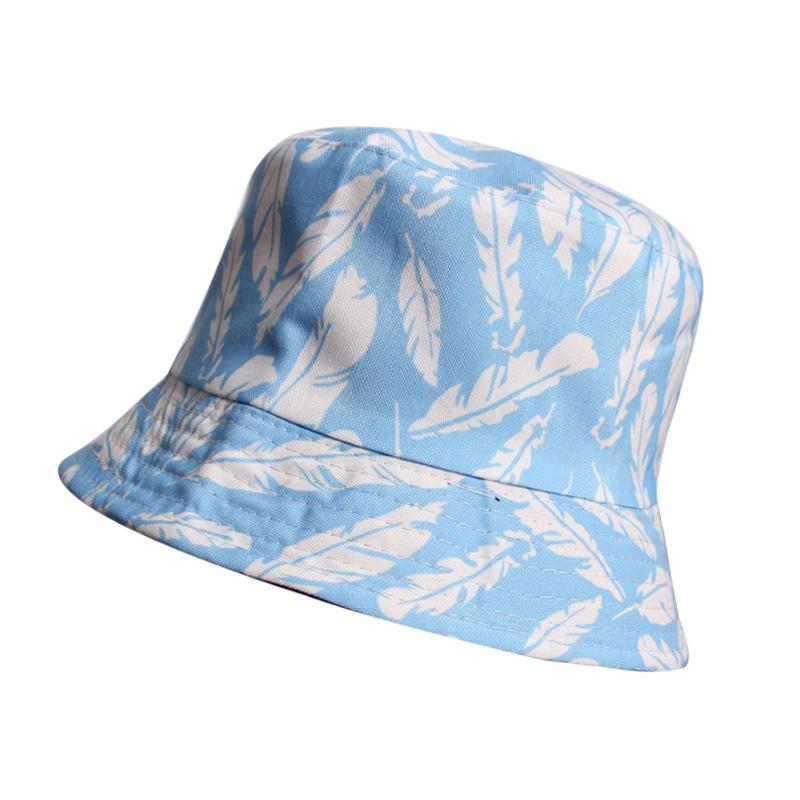 

Berets Men Women Summer Reversible Bucket Hat Harajuku Leaves Print Hip Hop Sunscreen Round Flat Top Fisherman CapBerets, As pic