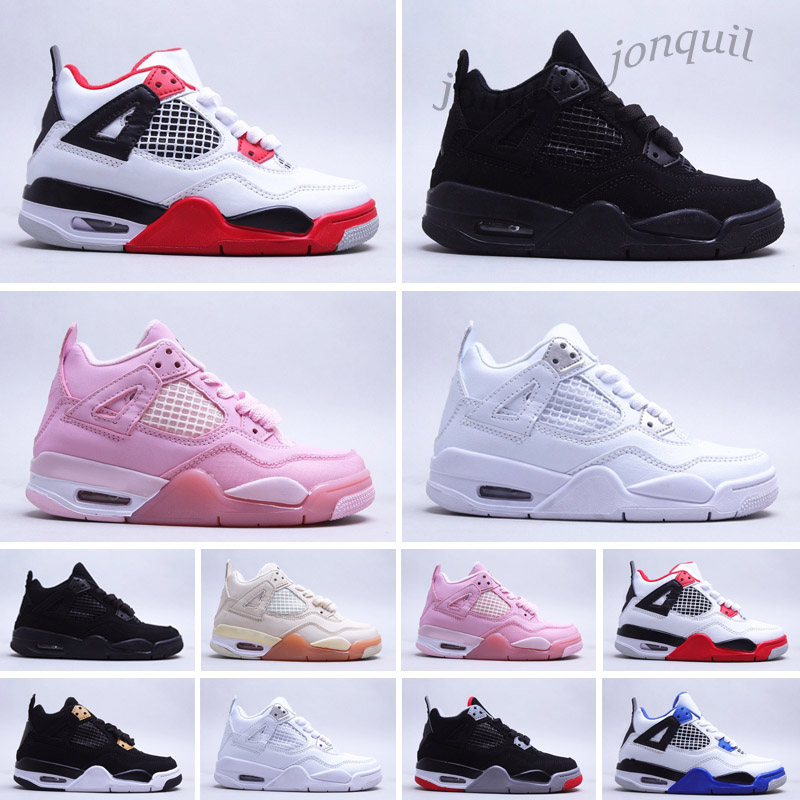 

New 4 Kids basketball shoes Children Outdoor sports shoes Gym Red Chicago 4s luxury Athletic Boy Girls sneakers, Color 2