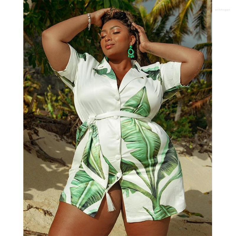 

Plus Size Dresses Women Print Casual Button Slim Dress Notched Collar Short Sleeve Sexy Mini Woman Summer Oversized Clothing 5XL Echm22, White