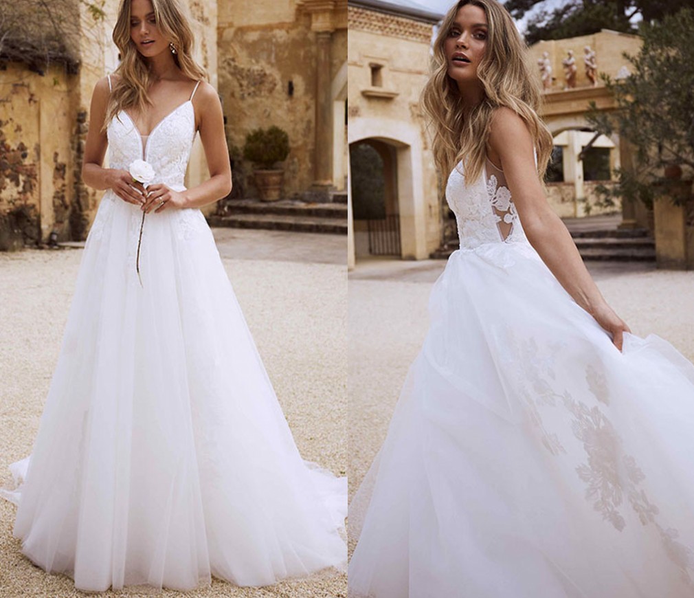 

Sexy Bohemian Lace Wedding Dress 2022 Appliques Beach Boho Bride Dresses Vestido De Noiva Backless Wedding Gowns Custom Made Robe Mariage, White