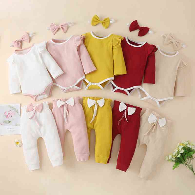 

Citgeett Autumn Baby Girls Tops And Pants Suit Fresh Solid Color Long Sleeve Romper Headband Spring Clothes J220712