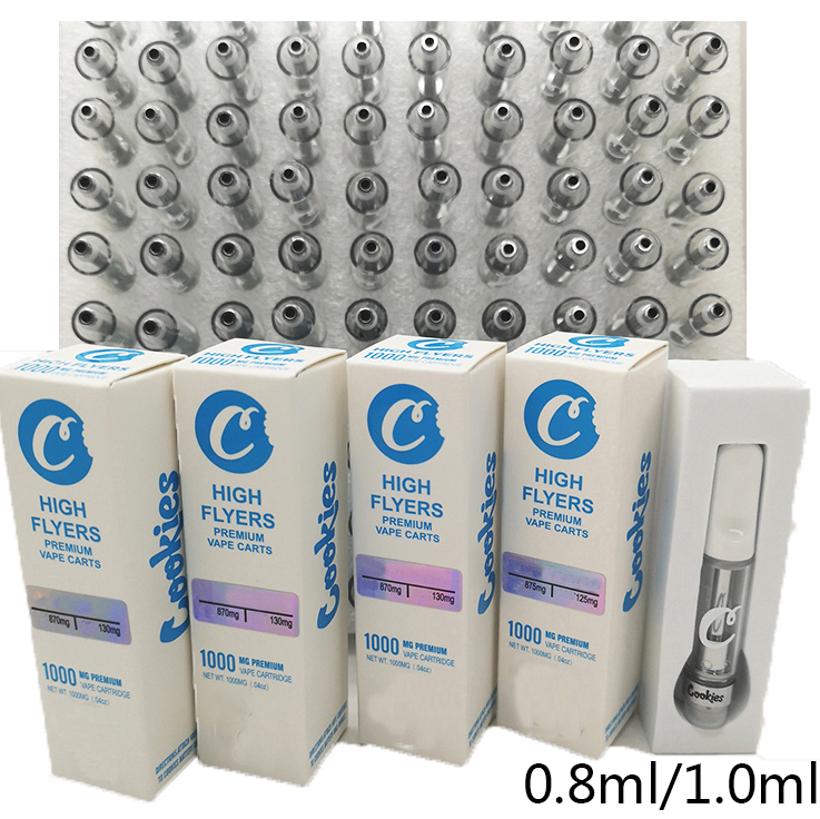 

Cookies Vape Cartridges Packaging Atomizers 0.8ml 1.0ml Empty Disposable Vape pen Thick Oil Ceramic Coil 510 Thread Cartridge Glass Tank E Cigarettes