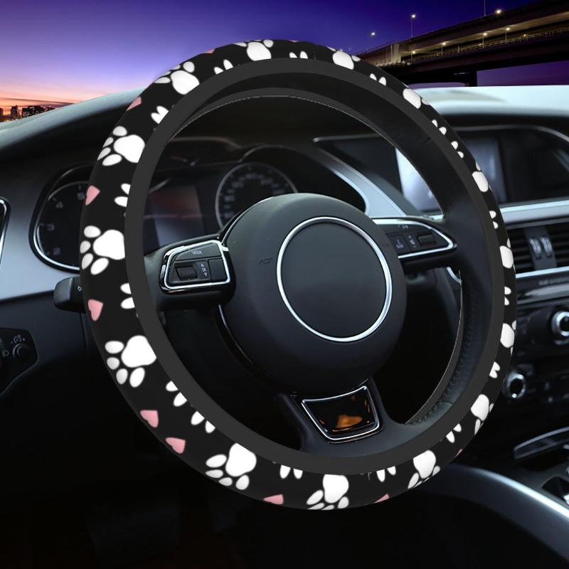 

Steering Wheel Covers Pattern Of Paws White Dog Cover Fit For SUV Pretty Pink Hearts Puppy Car Protector AutoSteering CoversSteering