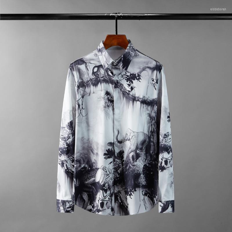 

Men's Casual Shirts Allover Printed Male Luxury Long Sleeve Party Mens Dress Fashion Slim Fit Man Plus Size 4XLMen's Eldd22, Green