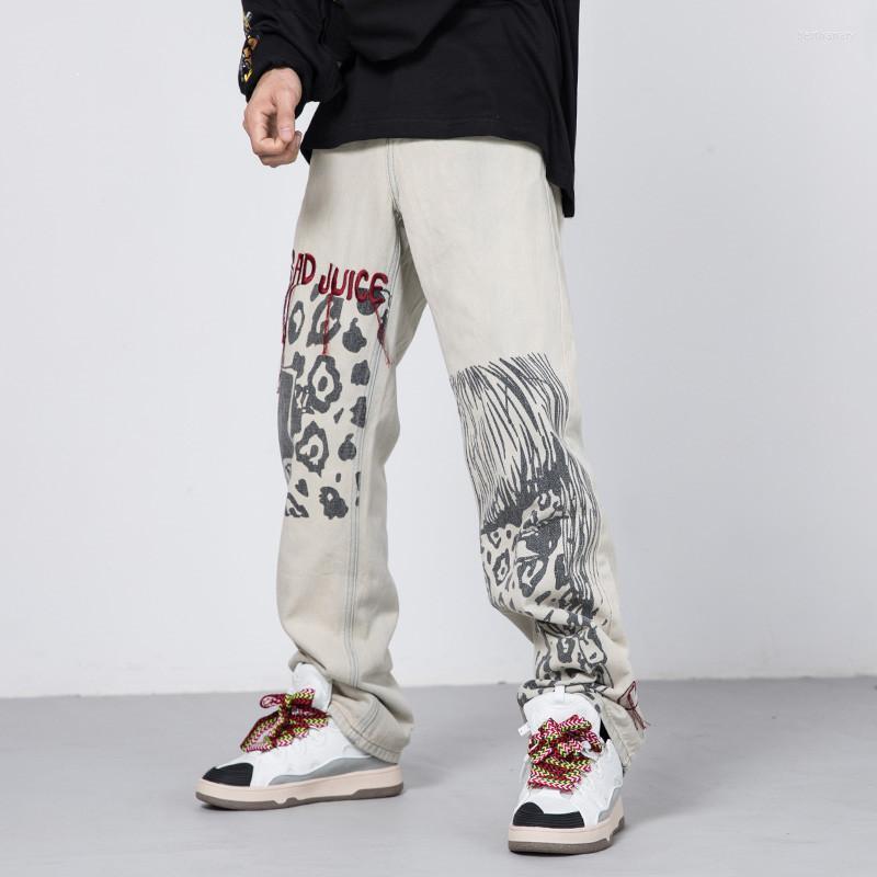 

Men' Jeans Arrival Letter Embroidery Retro Washed Men Baggy Trousers Khaki Hip Hop Straight Punk Vintage Casual Denim PantsMen' Bert22, Apricot