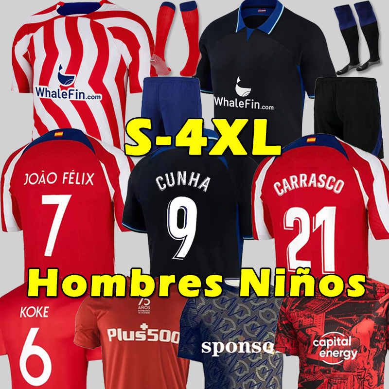 

XXXL 4XL JOAO FELIX Soccer Jerseys 75th 2022 2023 CUNHA M. LLORENTE Correa camiseta Atletico football shirts Hombres Ninos R. DE PAUL MadridS CARRASCO Big Size Uniforms, 21-22 home