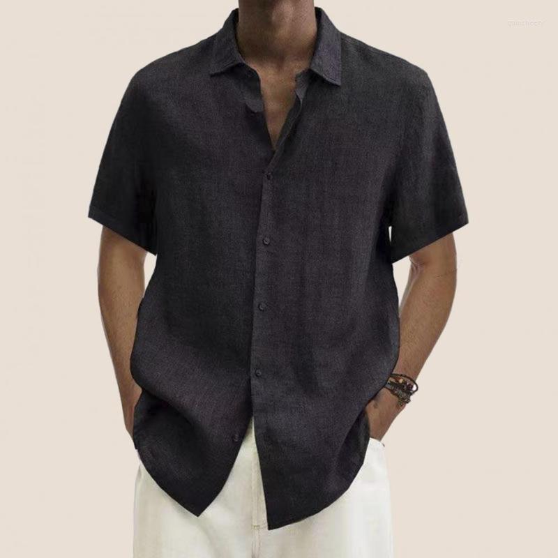 

Men's Dress Shirts Stylish Lapel Pure Color Summer Shirt Men Tops Short Sleeves LeisureMen's Quin22, Black
