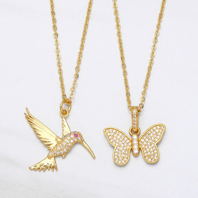

Pendant Necklaces Gold Chain Butterfly Necklace For Women Copper CZ White Stone Humming Bird Plated Wholesale Jewelry Nkea051Pendant