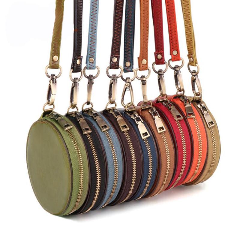 

Coin Purses Round Genuine Leather Purse Women Men Candy Wallet Mini Small Female Clutch Pouch Pochette Card HolderCoin, Orange