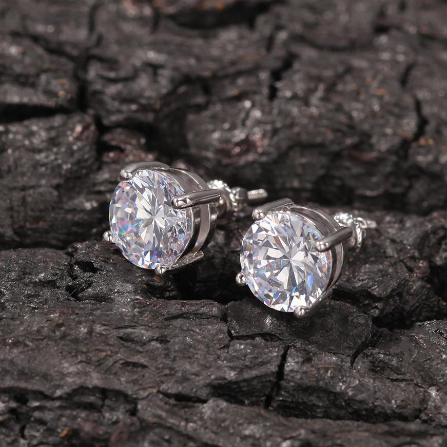 

Mens Hip Hop CZ Stud Earrings Jewelry High Quality Fashion Round Gold Silver Simulated Diamond Earring For Men257g