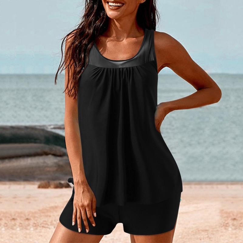 

Women' Swimwear Two Piece Tankini Swimsuits For Women Solid Patchwork Mesh Tank Top With Boyshorts Bathing Underwire Suit Tops WomenWomen, Black