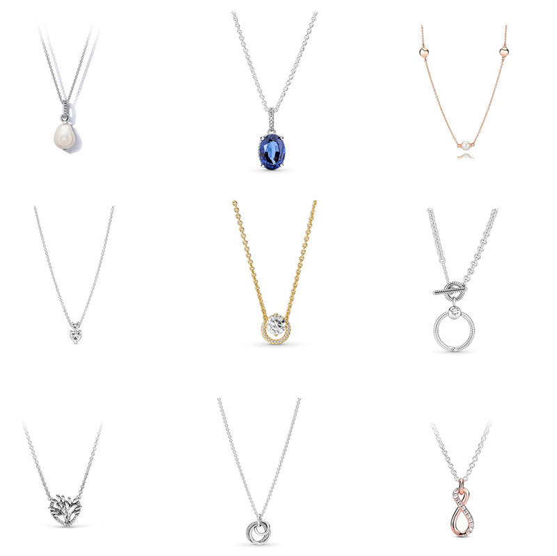 

Brand New Sterling Silver Luxury Necklace Designer Women DIY Love Heart Fits Pandora Pendant Fashion Accessory Diamond Women's Holiday Jewelry Gift With Box