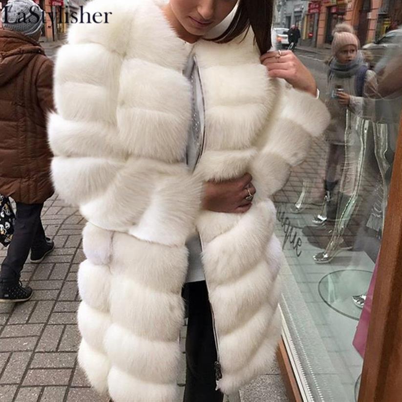 

Luxuy Female Outerwear Fake Fur Coat 2020 Winter Autumn White Long Fur Coat Women Ladies Jackets For Women Plus Size 3XL New273F
