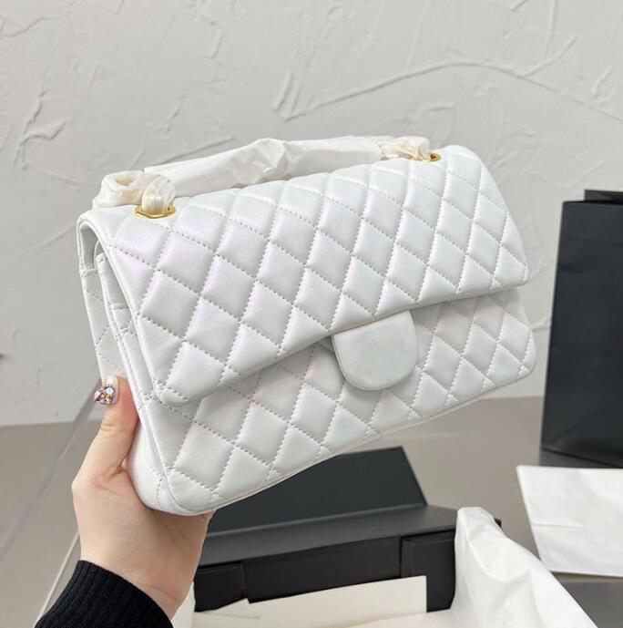 

TZ Classic Double Flap Lambskin Quilted Green Bags Gold Metal Hardware Matelasse Chain Crossbody Shoulder bags Designer Sacoche Handbags 25CM, White