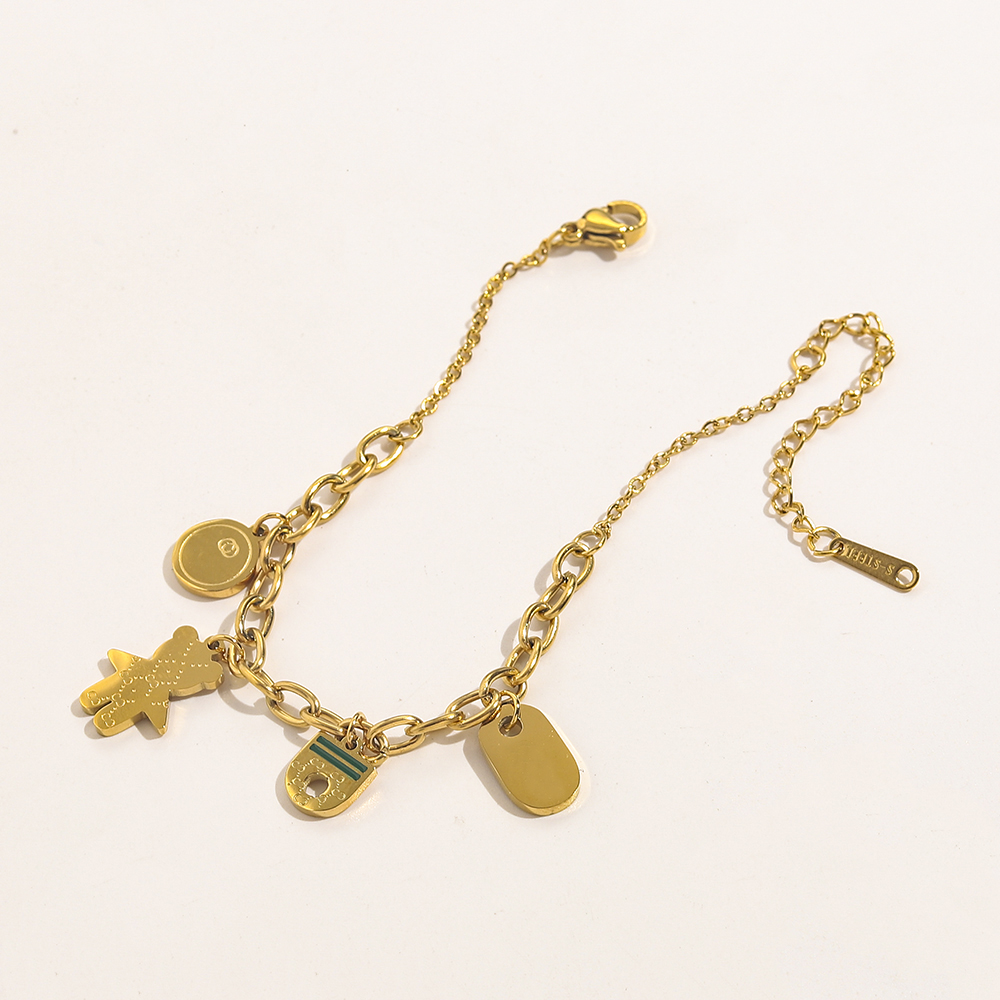 

New Style Stainless Steel Bracelets Women Bangle 18K Gold Plated Lovers Gift Letter Pendant Wristband Cuff Chain Wedding Jewelry Wholesale ZG1578