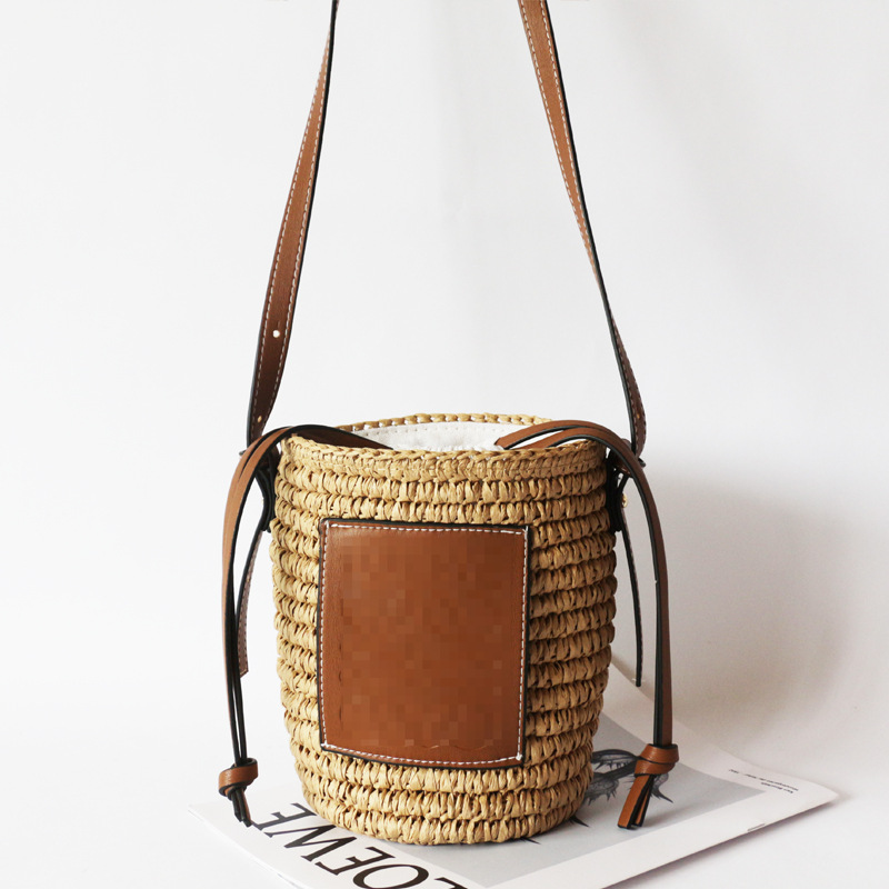 

Summer Women's Bucket Bags Straw Designer Crossbody Bag Holiday Beach Bag, Brown