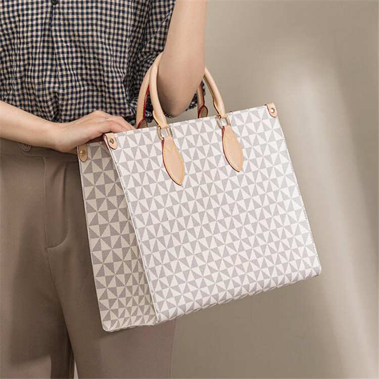 

wholesale printed shoulder bags horizontal large plaid tote bag simple joker contrast leather handbag street trend color matching shopping backpack, White-7685