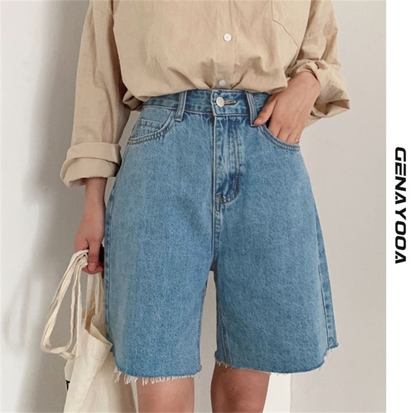 

Genayooa Streetwear Biker Shorts Women High Waist Denim Short Jeans Korean Summer Cool Ladies Short Feminino Fashion 220419, Blue