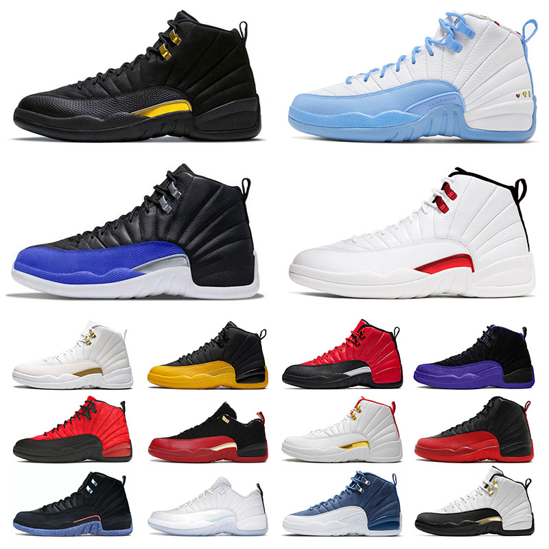 

Mens Womens Jumpman 12 12s XII Retro Designer Basketball Shoes Black Taxi Hyper Royal Stone Blue Super Bowl Low Twist Utility Grind Sports Sneakers Trainers Size 36-47, # 40-47 black taxi