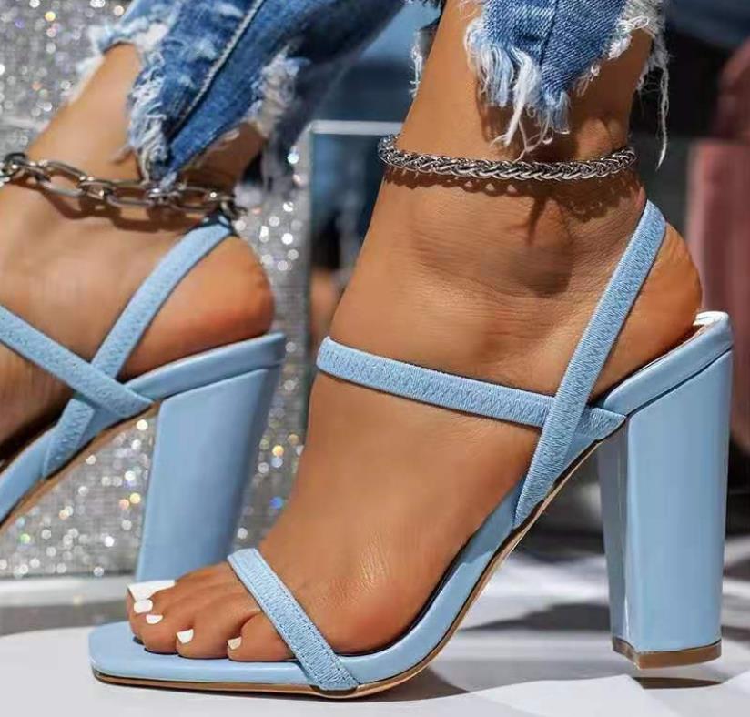 

2022 Women Sandals Pumps Summer Fashion Open Toe High Heels Shoes Female Thin Belt Thick Party Casual Females Shoes, White