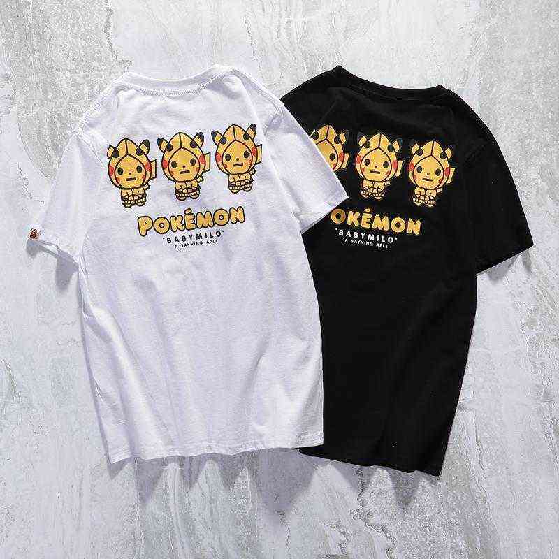 

Leisure Summer Men and Wo Pr Crepe Cartoon Animation Cotton Pullover Short Sleeve Youth Popular Round Neck T-shirt, White