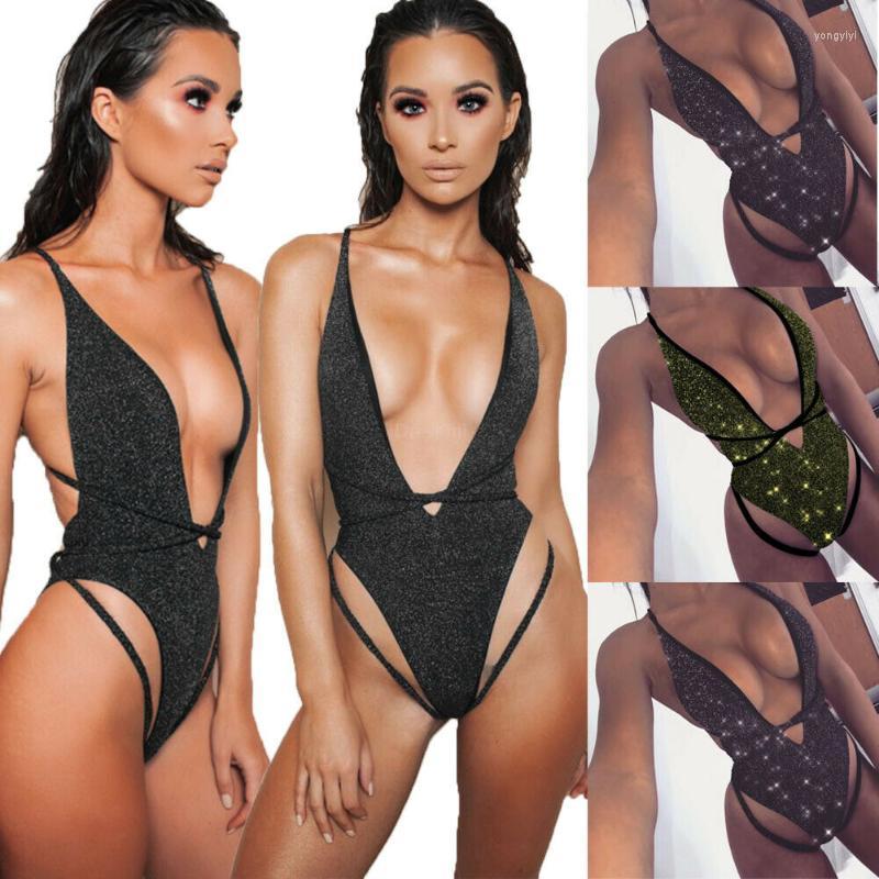 Bikinis Set Sexy Femme's One Piece BodySuit Monokini Bikini Sparkly Beach Swimsuit Maillot de bain Bather Suit Biquini