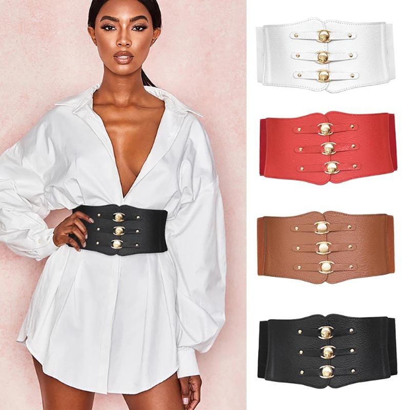 

Belts 2022 For Women Dresses Waist Buckle Bandage Corset Wide Pu Leather Slimming Body Elastic High, White