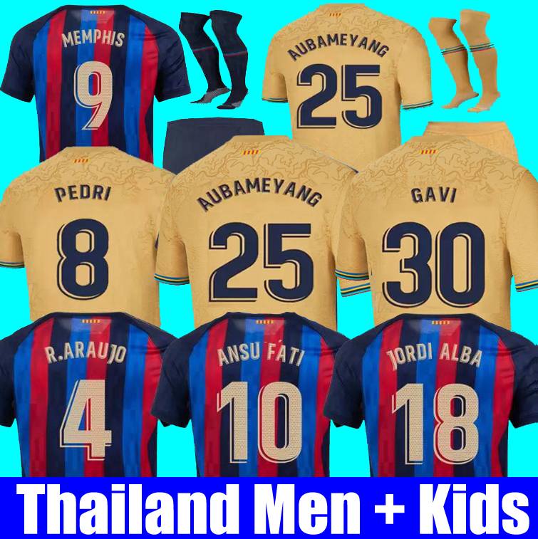 

Camisetas de football MEMPHIS PEDRI ADAMA AUBA soccer jersey FERRAN 21 22 23 ANSU FATI 2021 2022 2023 GAVI F. DE JONG barcelona DEST kit shirt men kids sets uniforms, 22-23 away kids socks