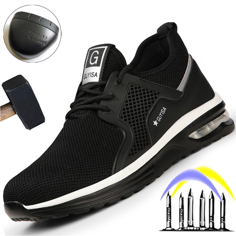 

Breathable Light Safety Shoes Men Puncture-Proof Work Sneakers Male Indestructible Footwear Work Boots Steel Toe Shoes 220616, 682-black
