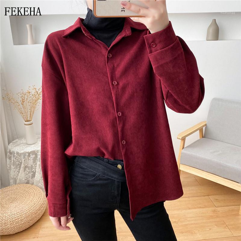 

Corduroy Shirts Womens Blouses Long Sleeve Loose Female Clothes Outwear 2022 Spring  Solid White Black Red Women, Brown