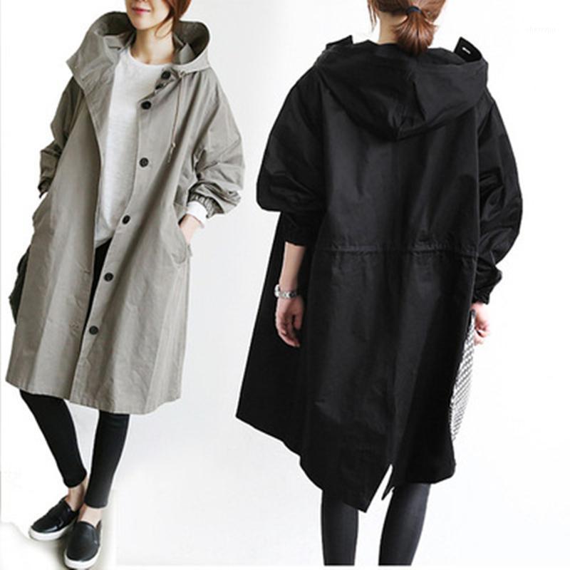 

Women's Trench Coats HAOLONGHAN2022 Autumn And Winter Windbreaker Style Korean Loose British Jacket Mid-Length Coat Clothing, Black