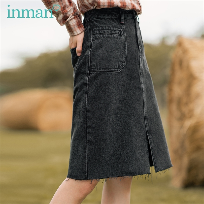 

INMAN Autumn New Arrival Fashion Womens A Line Cotton Skirt Denim Skirt Female Ladies Black Jeans Skirt 201110